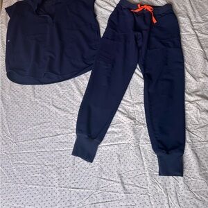 Figs Women's Navy Joggers with Orange Drawstring